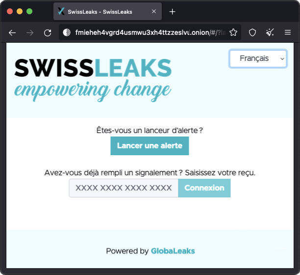 Site web SwissLeaks dans le navigateur Tor Français