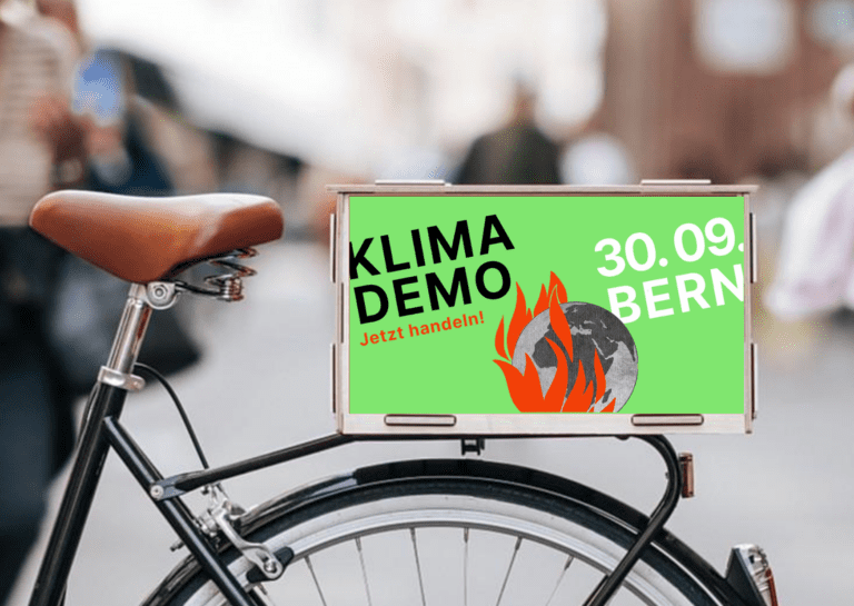 Klimademo 30.9.2023 in Bern (Anzeigetafel mit Velo)