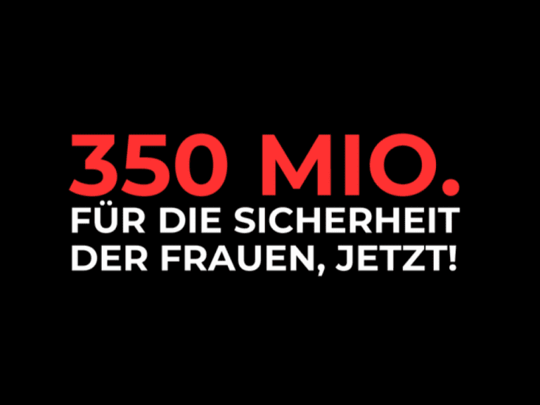 350 Millionen für die Sicherheit der Frauen, jetzt! – Feminizide geschehen nicht zufällig – fast immer gehen ihnen Gewalt, Drohungen und Warnzeichen voraus. Zeichen, die viel zu oft ignoriert oder verharmlost werden. Jede dieser Taten ist das Ergebnis eines Systems, das Frauen nicht ausreichend schützt, das Gewalt nicht konsequent genug bekämpft und Täter nicht frühzeitig stoppt. Diese Gewaltgeschichten können unterbrochen werden, bevor es zu spät ist.